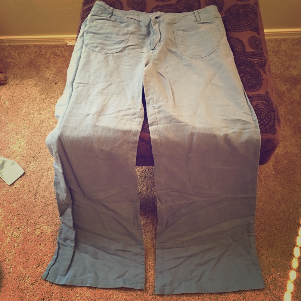 Pale blue, linen pants with bell bottoms
